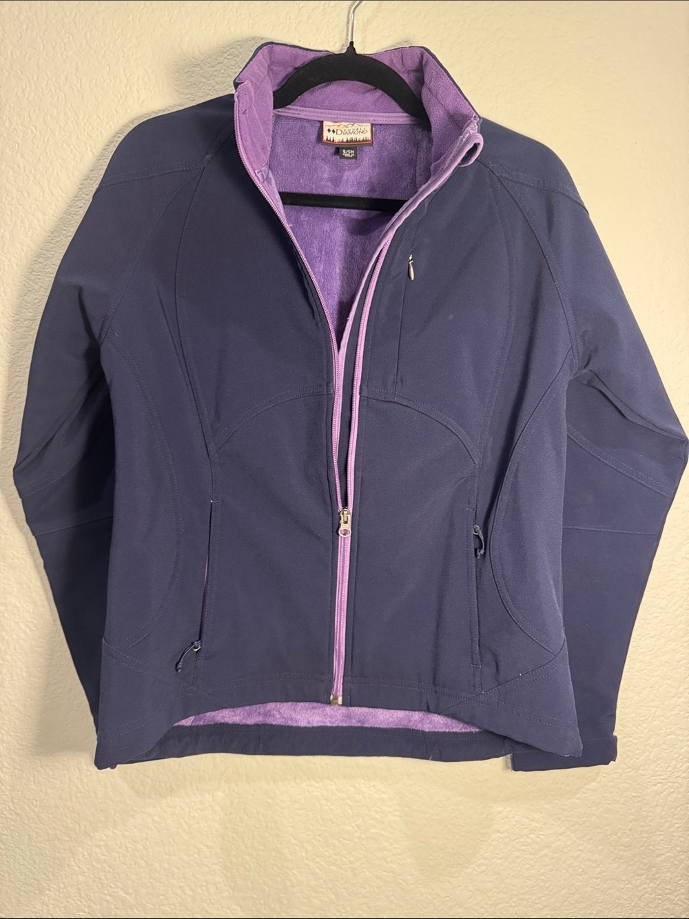 Double Diamond Softshell Fleece Lined Jacket Purple Blue Full Zip Small